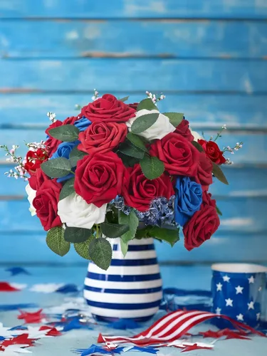 Miniatura 2 de InnoGear - Flores artificiales, 50 piezas de rosas falsas de espuma roja oscura a granel con tallos para decoración, celebraciones, ramos de boda