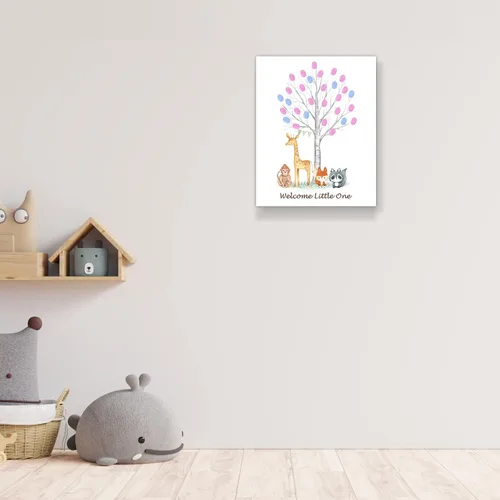 Miniatura 4 de Árbol de huellas dactilares para revelación de género del bebé con animales de safari, juego de adivinación de género para niños y niñas, ideas