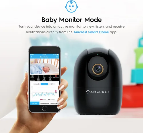 Miniatura 5 de Amcrest Cámara WiFi de 4MP para interiores, cámara para perros, monitor de sonido y bebé, detección de humanos y mascotas, seguimiento de Negro
