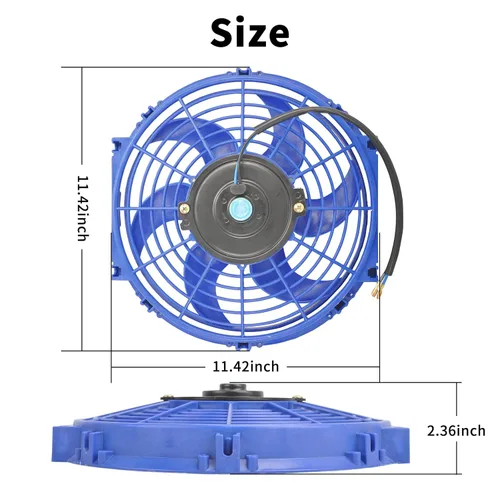 Miniatura 2 de Ventilador delgado universal de empuje eléctrico para radiador 12V 80W de alto rendimiento, kit de montaje azul de 2 piezas