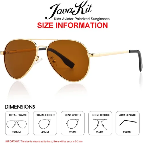 Miniatura 26 de Gafas de sol polarizadas de aviador pequeñas para niñas y niños de 4 a 16 años