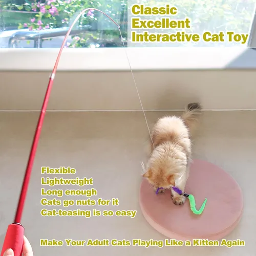 Miniatura 2 de MeoHui Juguetes para gatos de interior, juguete interactivo para gatos, 2 juguetes retráctiles y 9 juguetes de plumas de gato, juguetes divertidos