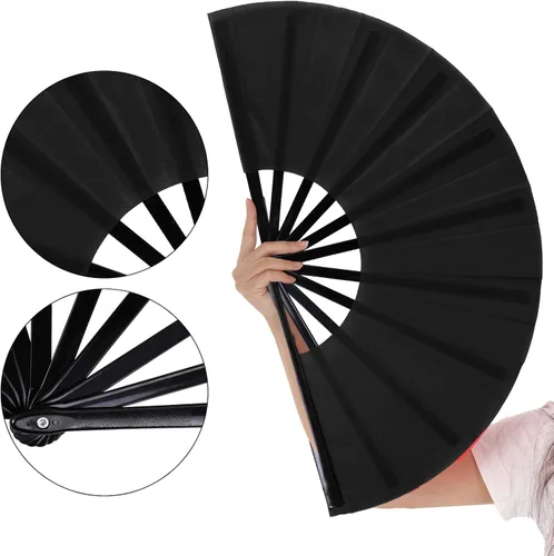 Miniatura 5 de Nydotd Paquete de 1 abanico grande de mano plegables de nailon plegable con funda de soporte para hombres y mujeres, línea de actuación, danza, kung