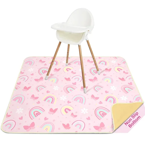 Miniatura 12 de Basumee Alfombrilla de salpicaduras para silla de bebé, impermeable, tapete de juego para debajo de la silla alta, tapete para atrapar alimentos