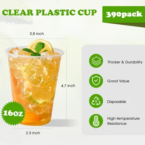 Miniatura 6 de Lilymicky Paquete de 390 vasos de plástico transparente de 16 onzas, vasos de plástico desechables en frío para fiestas, picnic, barbacoa, viajes