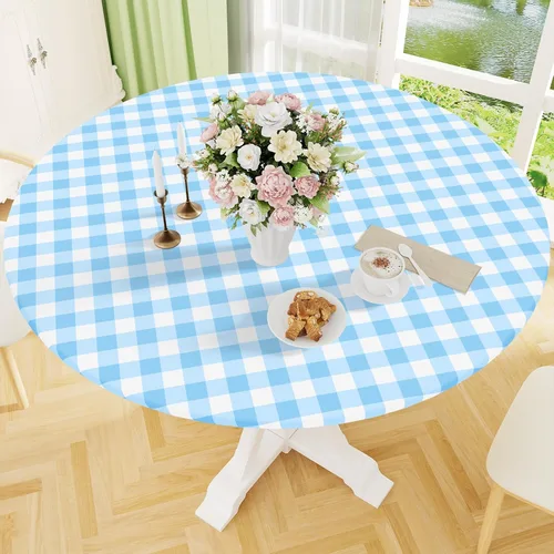 Miniatura 9 de Smiry - Mantel redondo de picnic de vinilo elástico impermeable con respaldo de franela, mantel de vinilo ajustable para mesas de 31-35 pulgadas