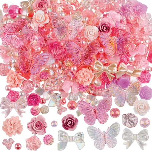 350 piezas de resina 3D ABS coloridos lazos de flores de rosas con parte trasera plana, cuentas de perlas semicirculares para pulseras, aretes,