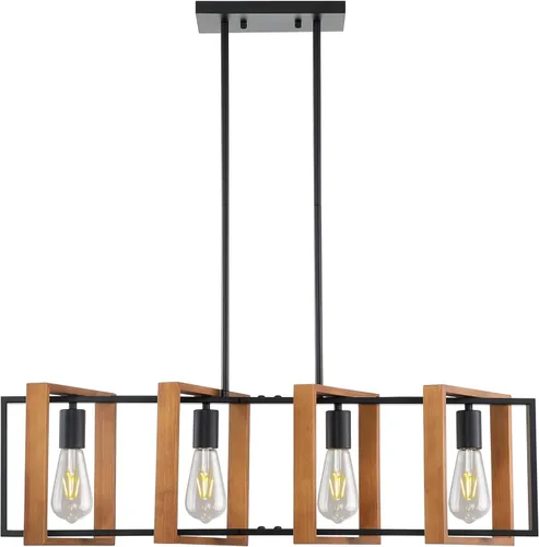 Miniatura 24 de Lámpara colgante estilo granja, luces colgantes negras para isla de cocina, luz colgante de metal industrial y madera vintage, lámpara de techo