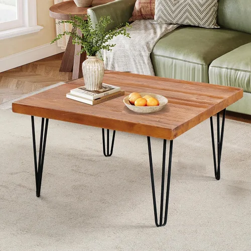 Miniatura 8 de Mesa de centro cuadrada de madera natural de 27 x 27 x 15 pulgadas de alto, mesas vintage de madera rústica para sala de estar, comedor, sofá