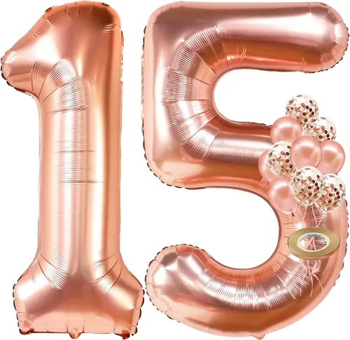 Miniatura 12 de KatchOn, Globo gigante de oro rosa del número 10 – 40 pulgadas Globo de oro rosa 10 con globos de confeti Decoraciones de 10 cumpleaños de oro