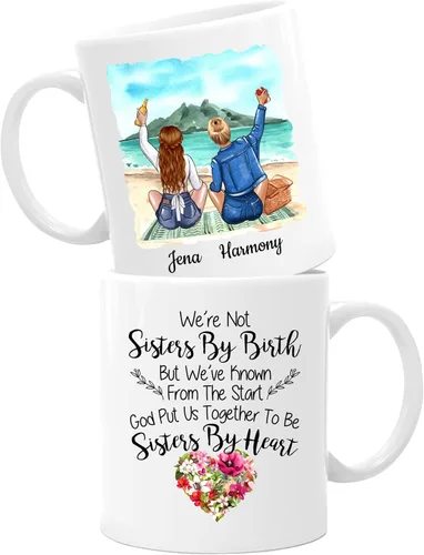 Miniatura 12 de Taza de café blanca de 2 mejores amigos, 11 onzas, 15 onzas, taza de amistad personalizada para mujeres, mejor amiga, mejor amiga, hermana, hermana