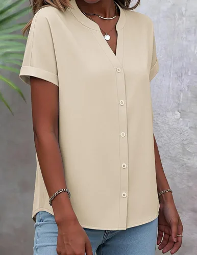 Miniatura 2 de Zeagoo Camisas con botones para mujer, camisetas de manga corta, cuello en V, blusas casuales de negocios