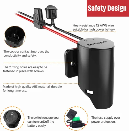 Miniatura 6 de Adaptador de rueda eléctrica con fusible e interruptor, adaptador de batería seguro para batería de litio Milwaukee M12 de 12 V, con cable