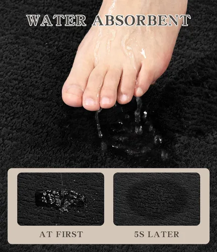 Miniatura 4 de Chakme Juego de 2 alfombras de baño ultrafinas, absorbentes, antideslizantes, lavables a máquina, color negro, 17 x 24 pulgadas / 17 x 30 pulgadas