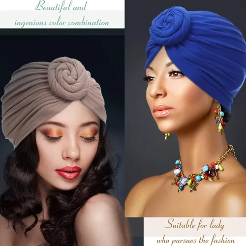 Miniatura 5 de SATINIOR 6 piezas de turbante africano con nudo de flor pre-atado para mujer