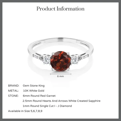 Miniatura 121 de Gem Stone King Anillo de compromiso de 3 piedras preciosas redondas de oro blanco de 10 quilates con piedra natal de 0.236 in con piedra natal