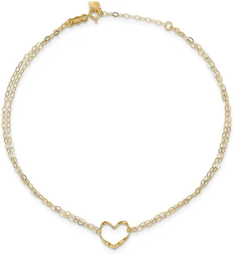 Miniatura 2 de Tobilleras de oro para mujer oro amarillo de 14 quilates doble hebra corazón 9 pulgadas más 1 extensión de tamaño de cadena ajustable tobillera