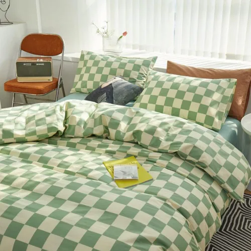 Miniatura 6 de CLOTHKNOW Juego de edredón California King con diseño a cuadros verde y blanco, 3 piezas, juego de ropa de cama con cuadrícula, edredón a cuadros