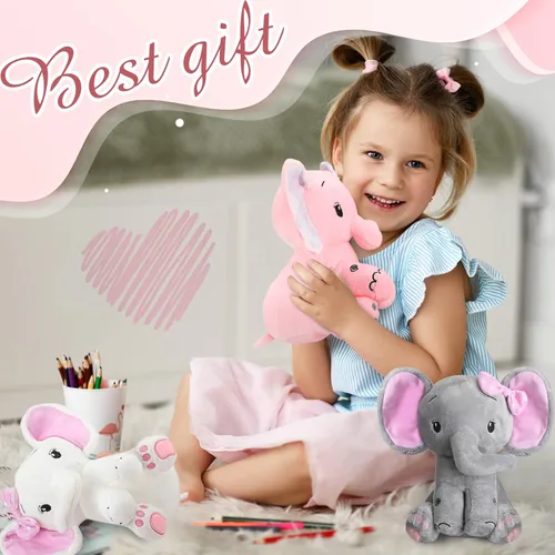 Miniatura 4 de Zomiboo 3 piezas de elefante de peluche de 8 pulgadas, elefante de peluche, regalo para decoración de cama de bebé, niña y niño (estilo lindo)