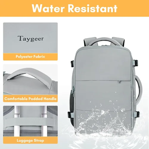 Miniatura 8 de Taygeer Mochila de Equipaje de Mano, Mochila de Viaje para Mujeres con Puerto de Carga USB y Bolsa para Zapatos, Mochila para Laptop de 15.6 Gris