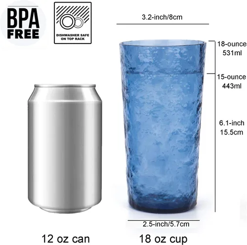 Miniatura 2 de KX-WARE Vasos de plástico de acrílico de 18 onzas, juego de 6 unidades, color azul