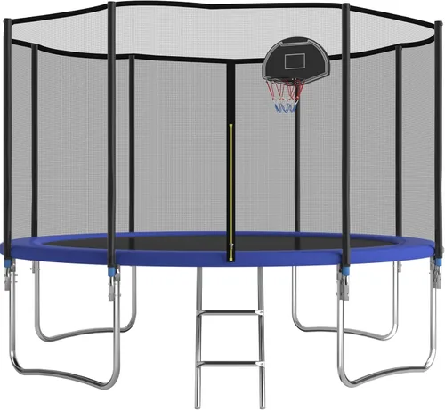 Redkid, Trampolín para exteriores de 305/144.1 in de diámetro, trampolín infantil con red de seguridad, escalera, tabla de aro de baloncesto,