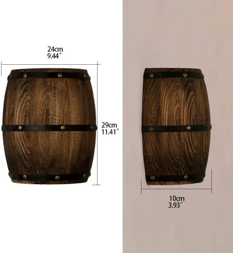 Miniatura 6 de Paquete de 2 apliques de pared de barril de vino de madera antiguo para interiores arriba y abajo, lámparas de pared para área de bar, tema steampunk