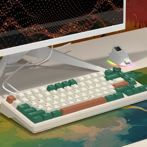 Miniatura 6 de 75% Teclado mecánico retro verde con cable intercambiable en caliente con perilla de metal Junta de montaje RGB retroiluminado programable y luz