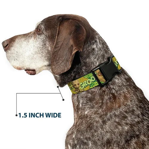 Miniatura 7 de Marvel Comics - Collar para mascotas, collar de perro, hebilla de plástico, Baby Groot Pose Face I Am Groot Browns Greens Yellows, 7 a 8.5 pulgadas