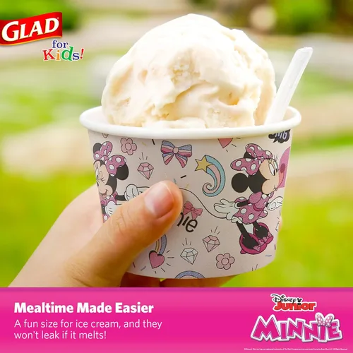 Miniatura 3 de Glad para niños Disney Mickey y amigos, cuencos desechables de papel para aperitivos, sin tapas, Minnie rosa - resistente, apto para microondas