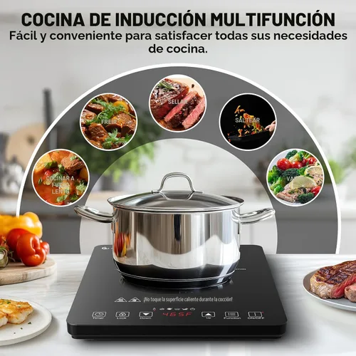 Miniatura 3 de AMZCHEF Placa de inducción portátil con 20 niveles de temperatura y potencia, quemador de estufa de inducción de 1800 W con bobina de calefacción