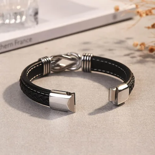 Miniatura 8 de Coolvy Pulsera con texto en inglés "To My Man Straighten Your Crown" para marido, novio, pulseras de cuero trenzado para hombre, San Valentín