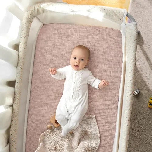 Miniatura 145 de lulumoon Sábanas de muselina para moisés para bebé: sábanas ajustables suaves para moisés de cabecera para niños y niñas Oliva y Crema