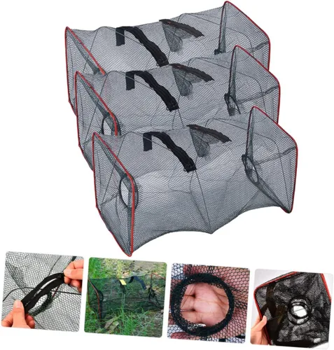 Miniatura 7 de Unomor Red de langosta plegable portátil de 18.11 x 8.66 pulgadas, trampa para cangrejos, jaula de cebo de cangrejo para cangrejos, red de pesca