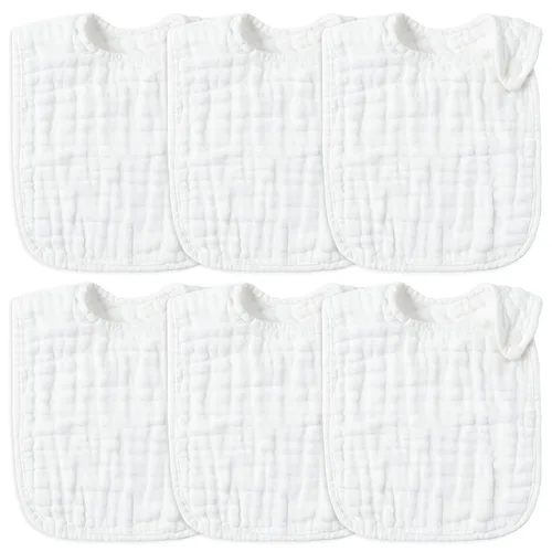 Miniatura 25 de Zainpe 6 piezas de baberos de algodón de muselina con broches para bebé con patrón de conejo, oso, oveja, pañuelos para babero suaves, absorbentes