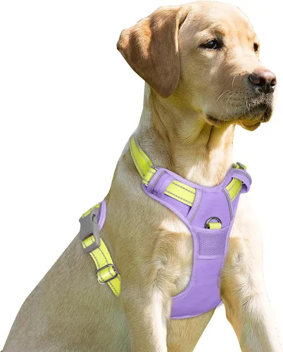 Miniatura 34 de BARKBAY Arnés sin tirones para perro, clip frontal, resistente, reflectante, mango de fácil control para pasear perros grandes (negro, L)