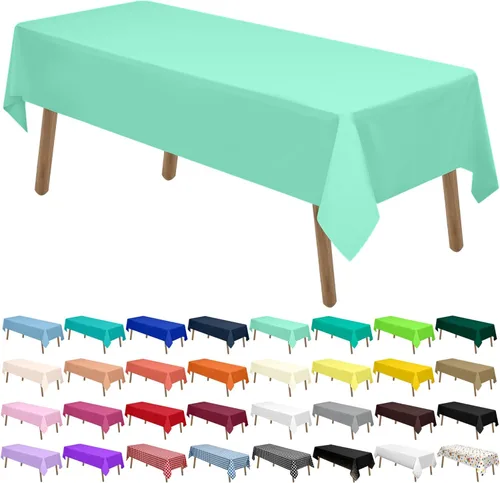 Miniatura 9 de Manteles de Plástico Azul Claro Paquete de 2 Cubiertas de Mesa Desechables 54 x 108 Pulgadas Manteles para Baby Shower Fiesta PEVA Manteles Azul