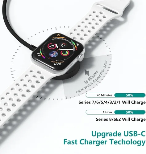 Miniatura 3 de Cargador USB C para Apple Watch, [certificado MFi] Cargador magnético rápido para iPhone, cable de carga USB C de 6 pies de largo y bloque