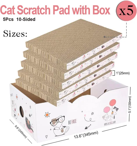 Miniatura 3 de 5 paquetes en 1 almohadilla para arañazos para gatos con caja, cartón rascador para gatos, reversible, cartón duradero reciclable, adecuado para que