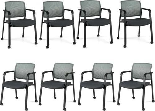 Miniatura 13 de Giantex Juego de 2 sillas de sala de espera, sillas de escritorio de oficina con ruedas de poliuretano, reposabrazos, silla apilable para oficina
