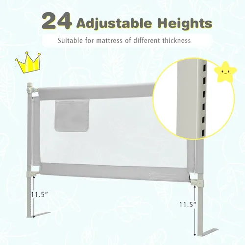 Miniatura 9 de BABY JOY Riel de cama para niños pequeños, 57 pulgadas, extra largo, altura ajustable, plegable, con bolsillo de almacenamiento y doble bloqueo