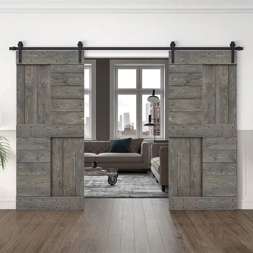 Miniatura 10 de TMS Serie N - Puerta corrediza interior de madera de pino anudada con kit de herrajes deslizantes (32 x 84 pulgadas, blanco)