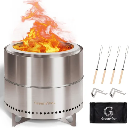 Miniatura 9 de GREENVINES Fogón sin humo 15 pulgadas Fogón de acero inoxidable Fogones portátiles para exteriores con soporte para camping Hoguera