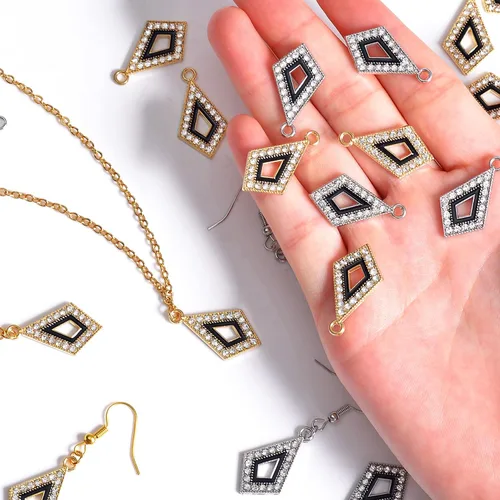 Miniatura 4 de stino 40 Piezas de Encantos de Diamantino, Suministros para Hacer Joyería de Corazón de Tortuga y Rombo, Colgantes de Cristal Chapados en Plata y Oro