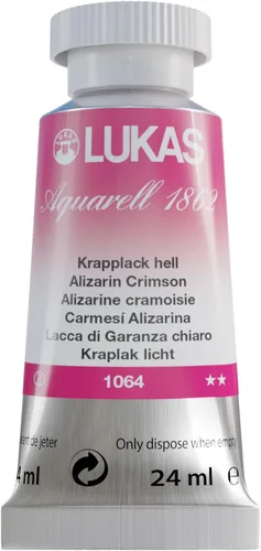 Lukas 1862 Aquarell Artists' - Tubos de acuarela para artistas, Alizarin Crimson 0.8 fl oz, pintura de acuarela vibrante de grado profesional, fácil