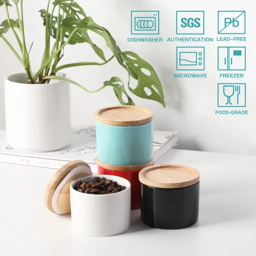 Miniatura 2 de Sweejar Kitchen Canisters - Tarro de cerámica para almacenamiento de alimentos, recipientes apilables con sello hermético y tapa de madera