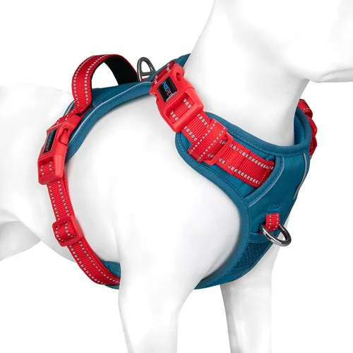 Miniatura 24 de PHOEPET Arnés para perro sin tirones, chaleco para perro reflectante ajustable de colores únicos, con mango de entrenamiento suave, clips de metal