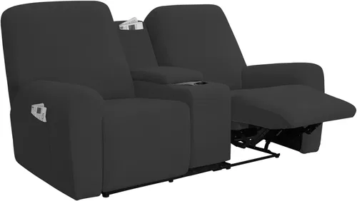 Miniatura 10 de Easy-Going - Funda elástica para sofá reclinable biplaza con consola central, cubierta suave de vellón ajustada, 2 asientos, con soporte y Negro