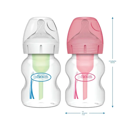 Miniatura 14 de Dr. Brown’s Natural Flow® Anti-Colic Options+™ Biberones de cuello ancho para bebés, 5 oz/150 mL, con tetina de flujo lento nivel 1, paquete de 4