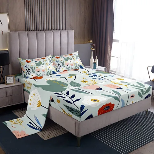 Miniatura 8 de Manfei Juego de sábanas de pájaros tamaño matrimonial, juego de ropa de cama floral de hojas botánicas para decoración de habitación de niños